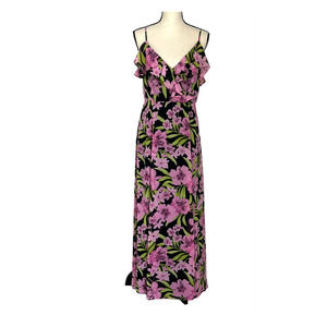 Bar III Women's Maxi Dress Size Small Pink Floral Sleeveless Ruffles Flowy